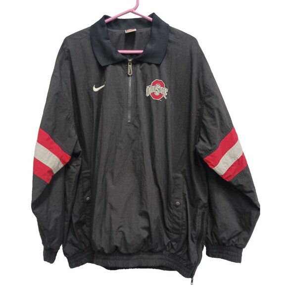 Vintage Y2K Nike Mens Ohio State Windbreaker Jacket Large Black 1/4 Zip Logo - Picture 1 of 10